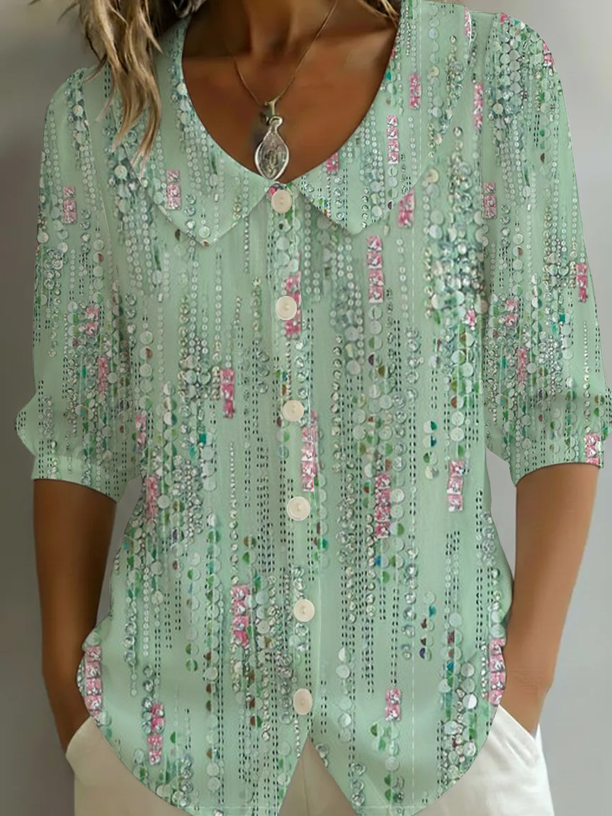 Crew Neck Short Sleeve Patterns Regular Loose Shirt