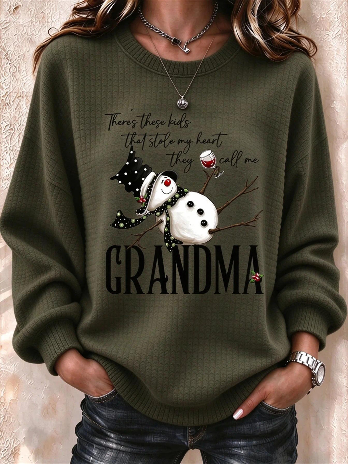 Regular Fit Crew Neck Christmas Snowman Casual Sweatshirt