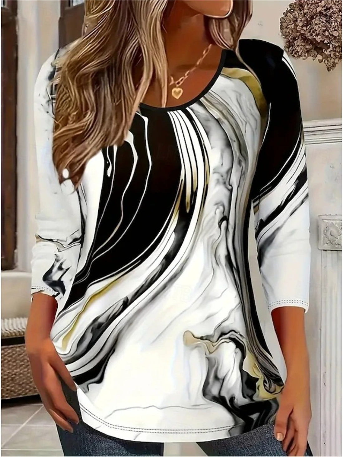 Casual Leaves Crew Neck Long Sleeve T-shirt