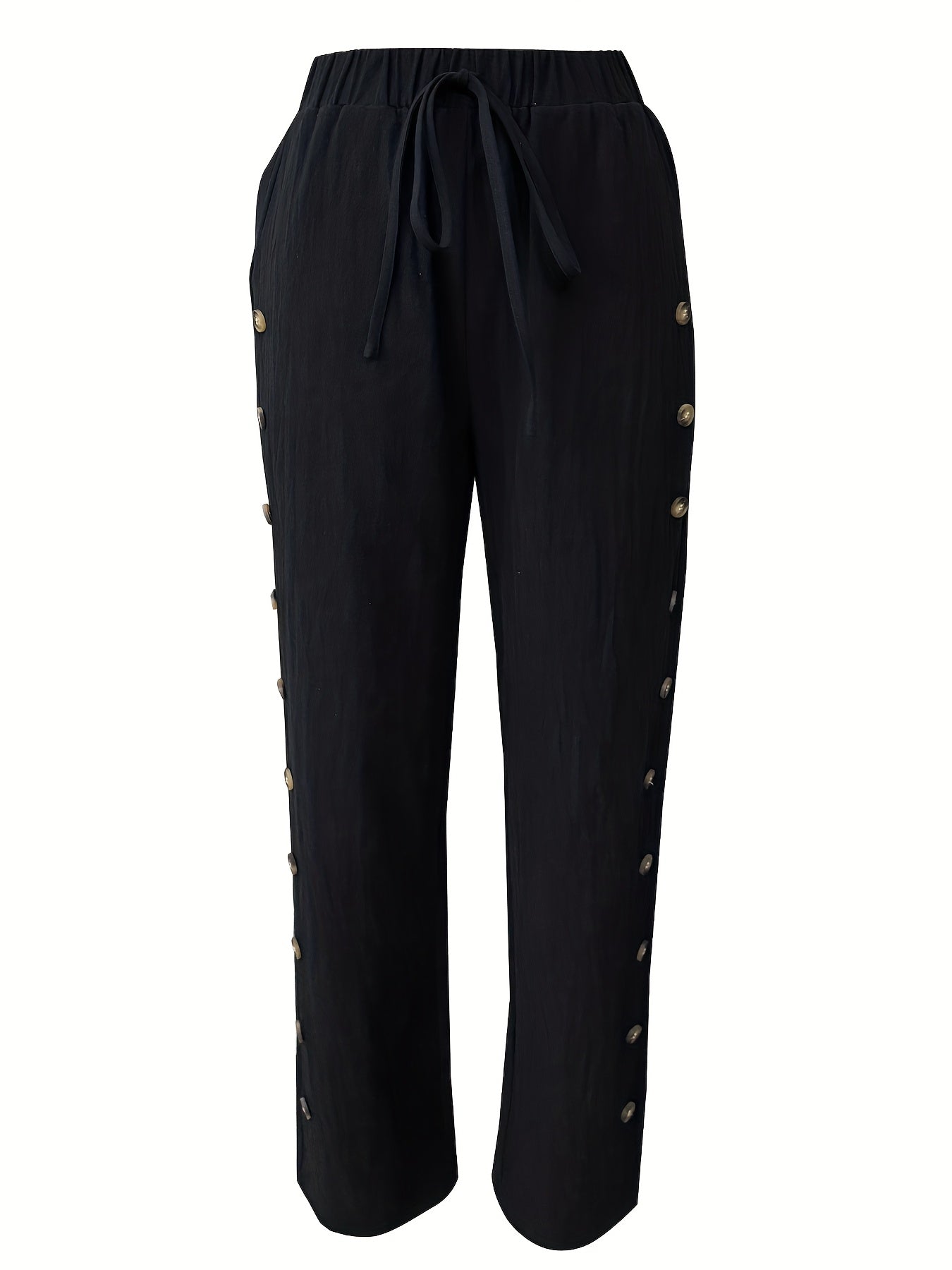 Women'S Elegant Casual Blue Straight-Leg Pants with Pearl Embellishments