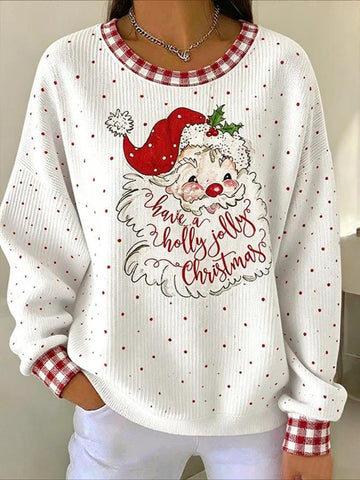Christmas Santa Claus Casual Printing Loose Crew Neck Regular Fit Sweatshirt