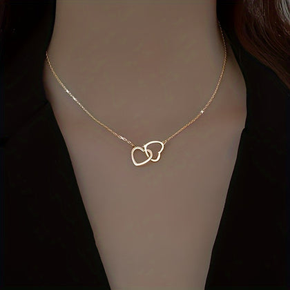 Free Gift Simple Elegant Hollow Heart Pendant Necklace, Alloy Double Loop Design, Fashionable Daily Wear Jewelry, Ideal Valentine'S Day Gift for Her