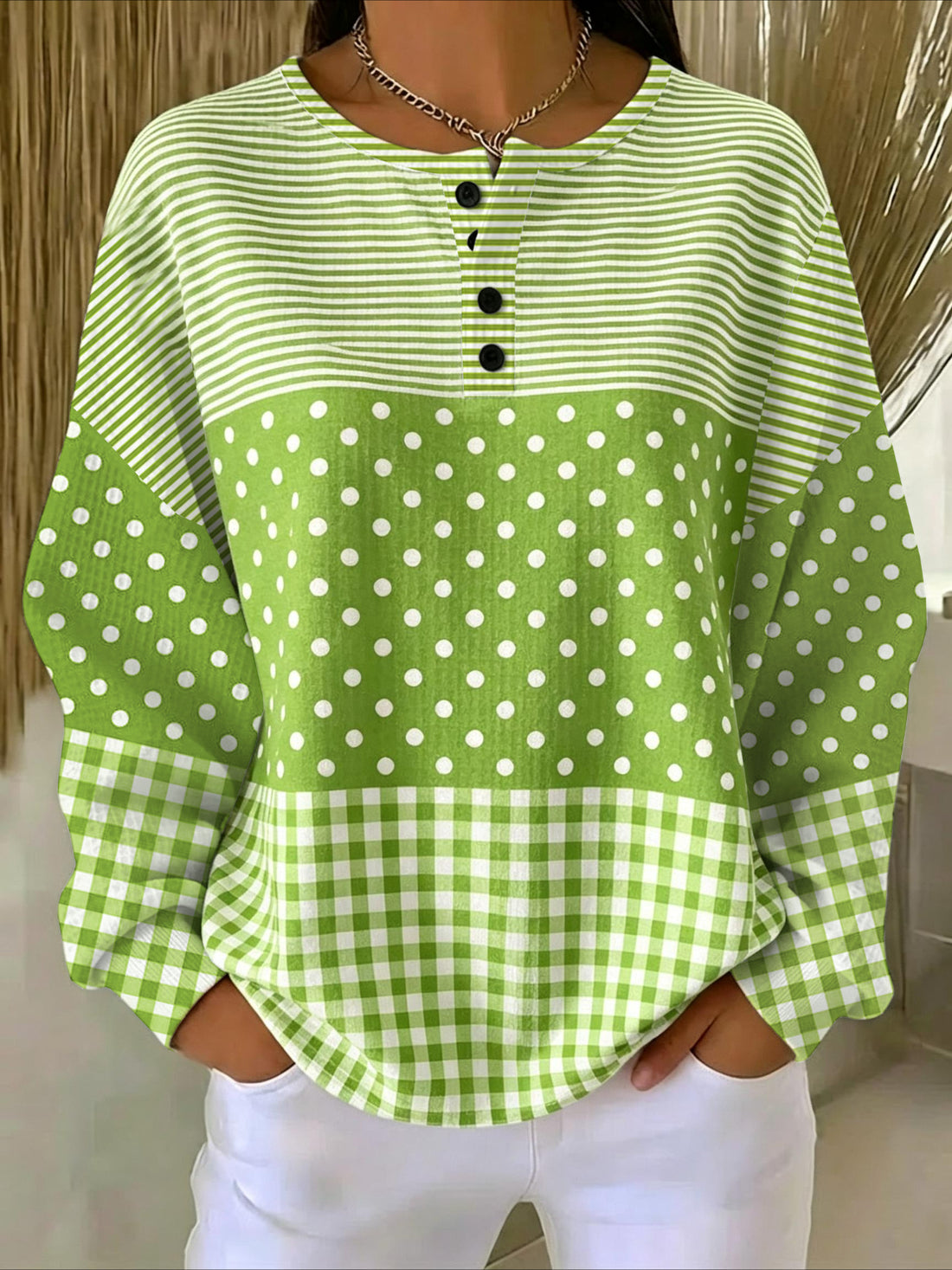 Striped Crew Neck Printing Long Sleeve Regular Sweatshirt