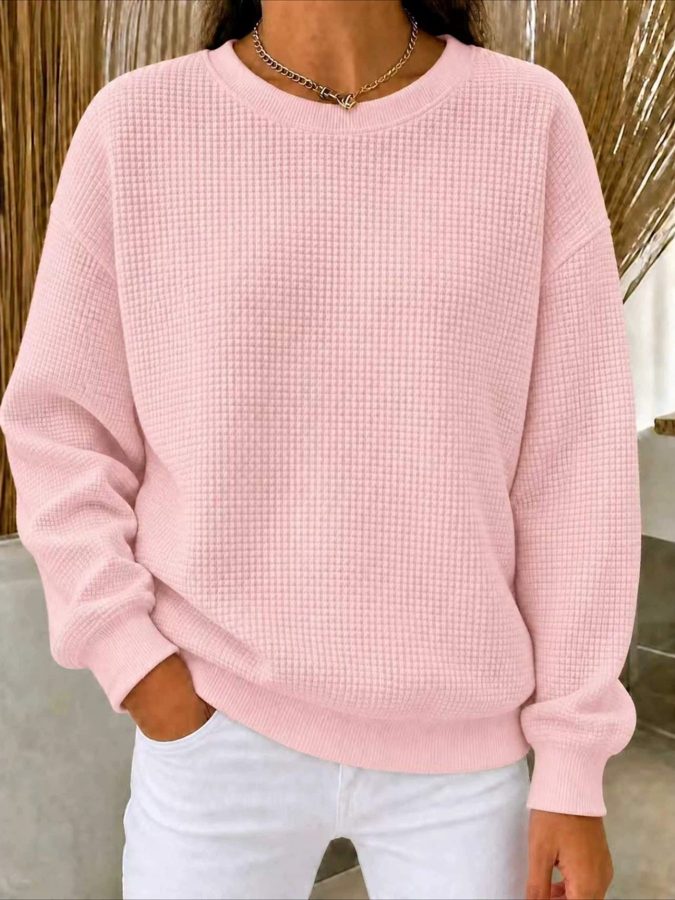 Solid Color Long Sleeve Crew Neck Loose T-shirt