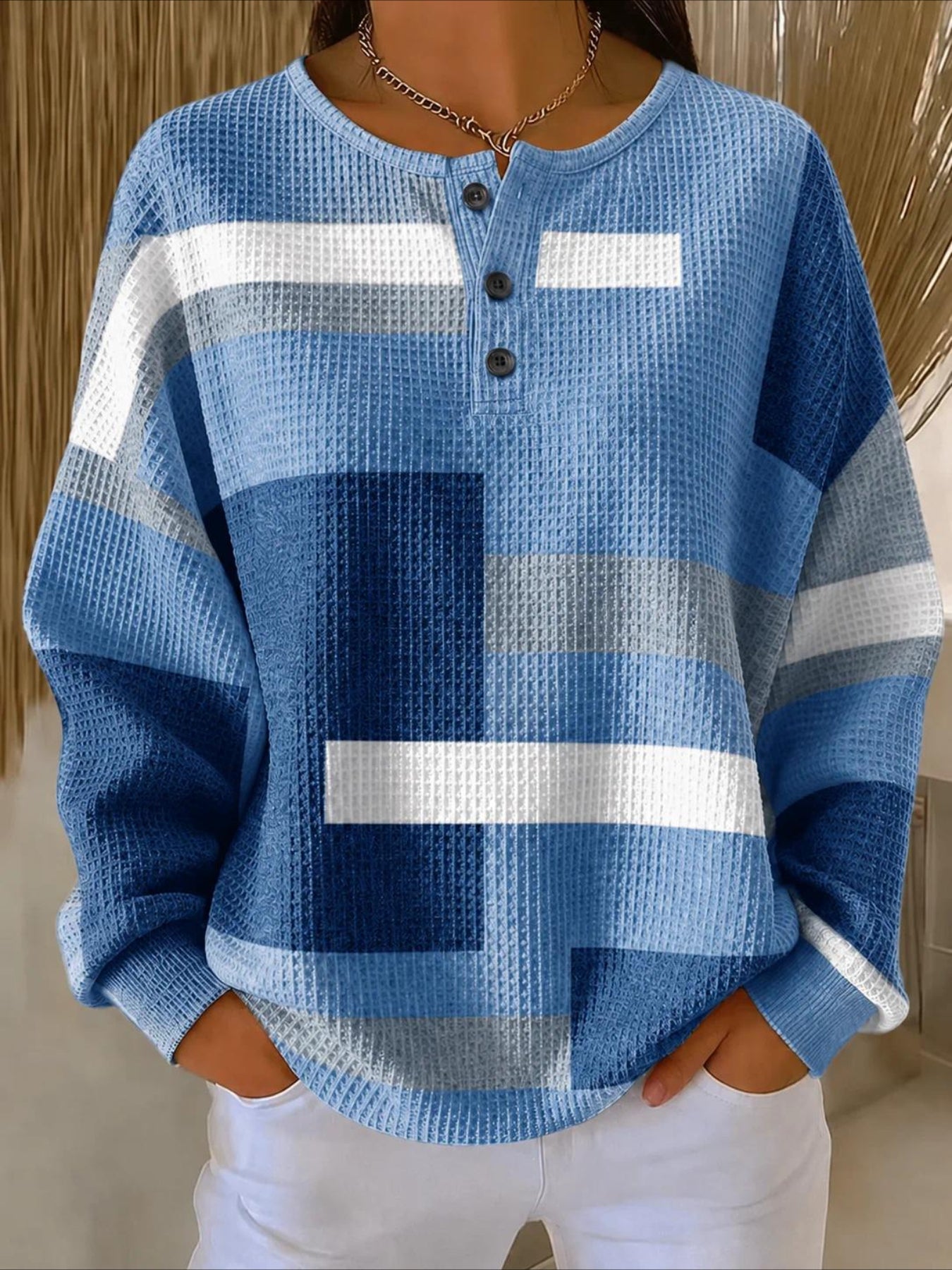 Abstract Graphic V Neck Long Sleeve Regular Tops