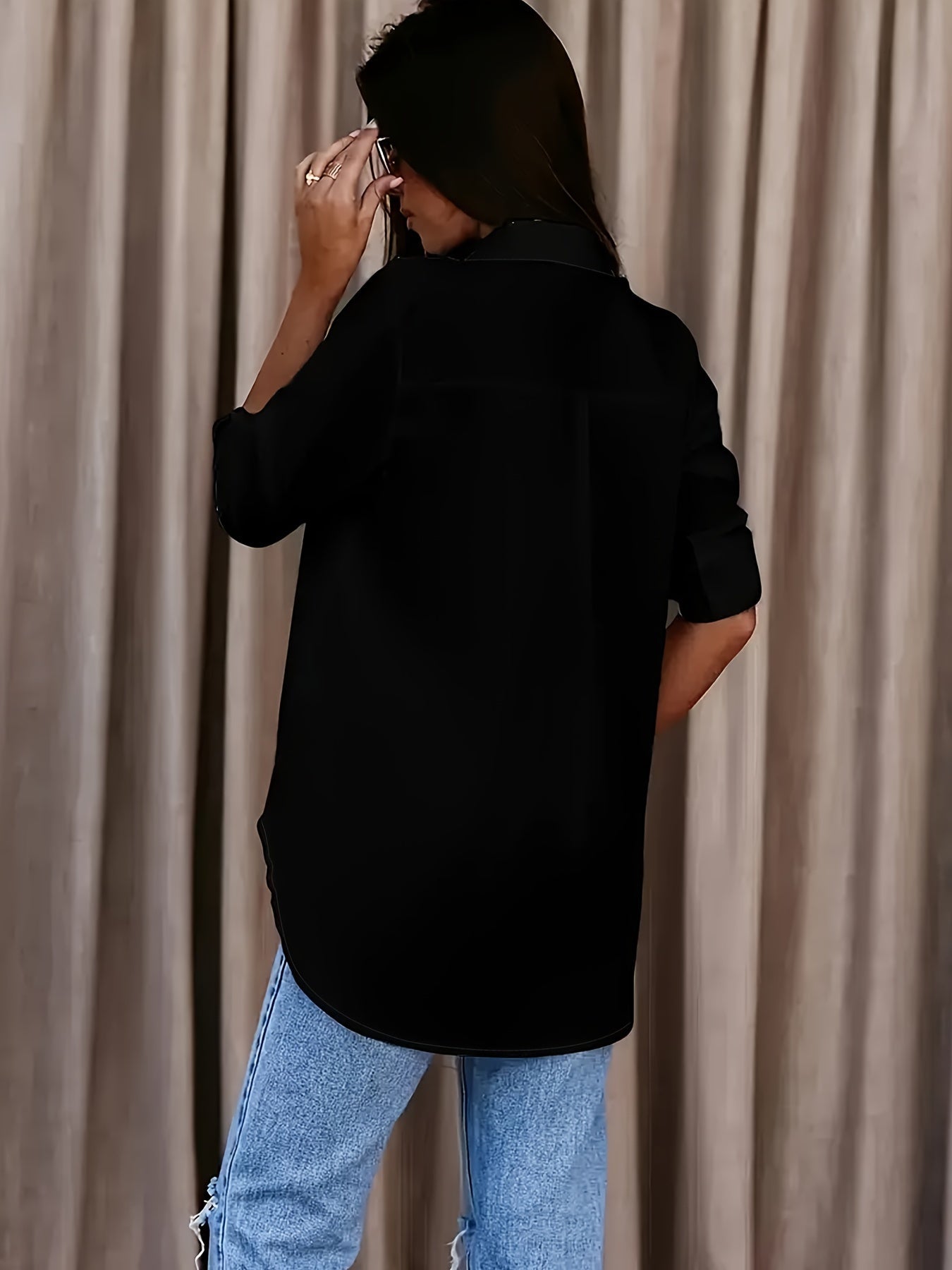 Solid Button Front Shirt, Casual Turn Down Collar Office Work Shirt
