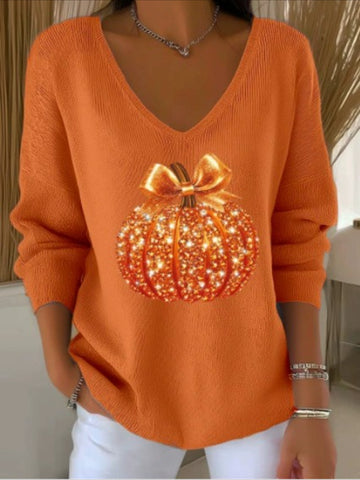 Halloween Women Floral Long Sleeve Comfy Casual Sweater Tee