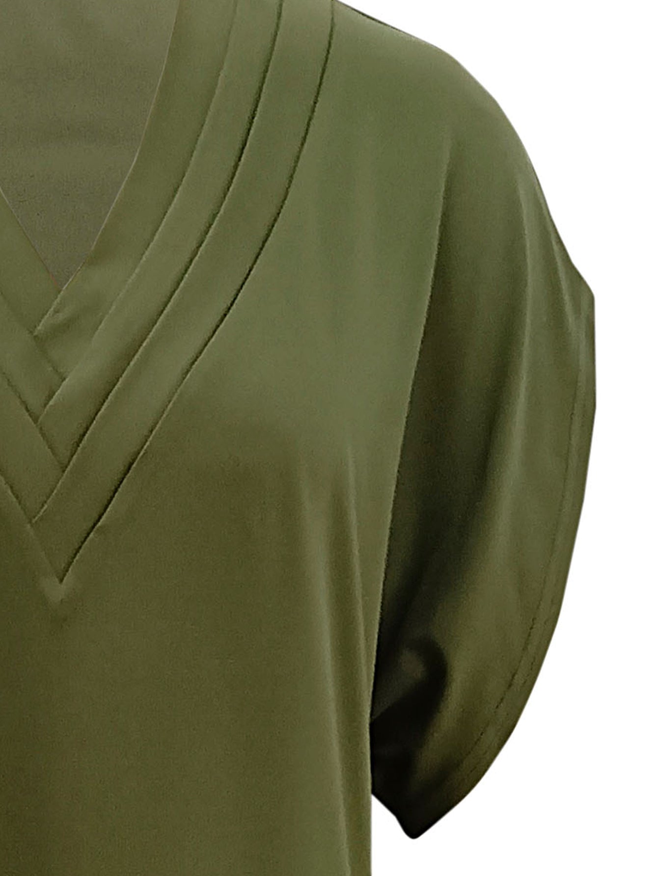 Tucked Solid Dress, Casual V Neck Short Sleeve Dress