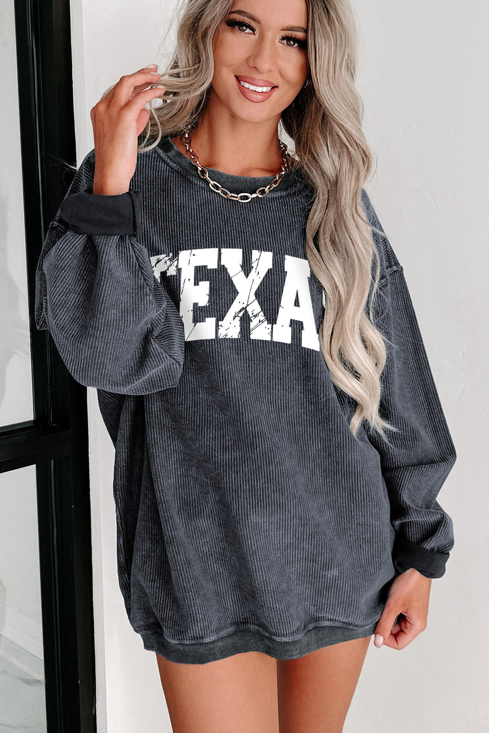 Gray TEXAS Graphic Corded Pullover Sweatshirt