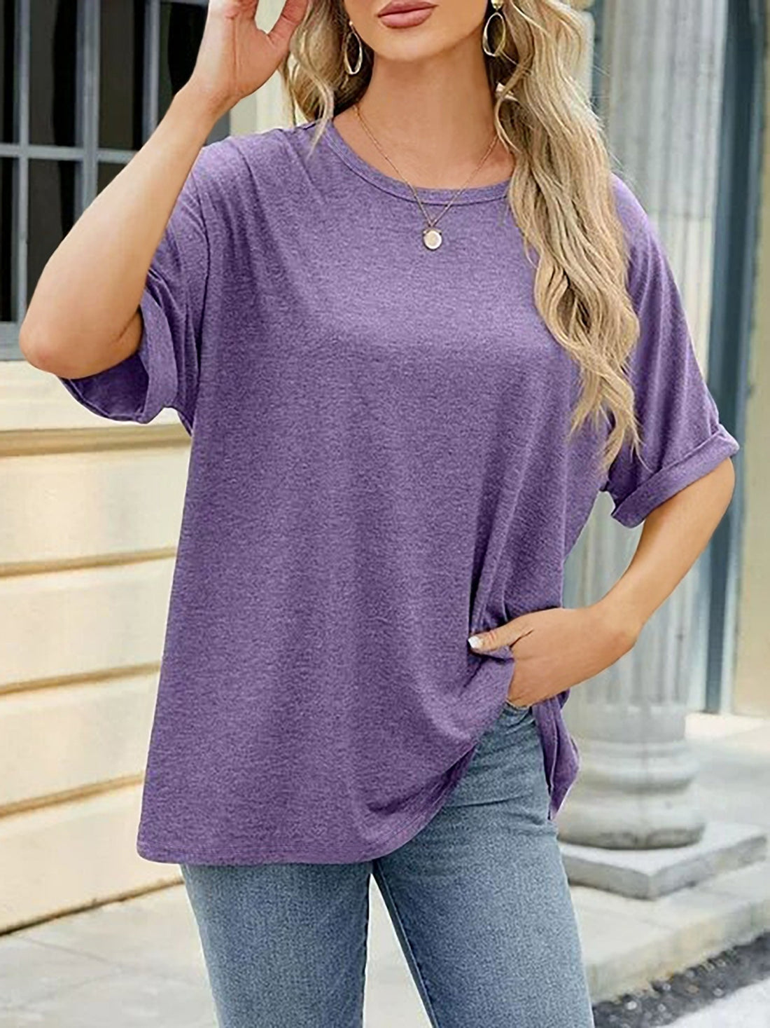 Plus Size Simple Solid T-shirt, Casual Short Sleeve Crew Neck Top
