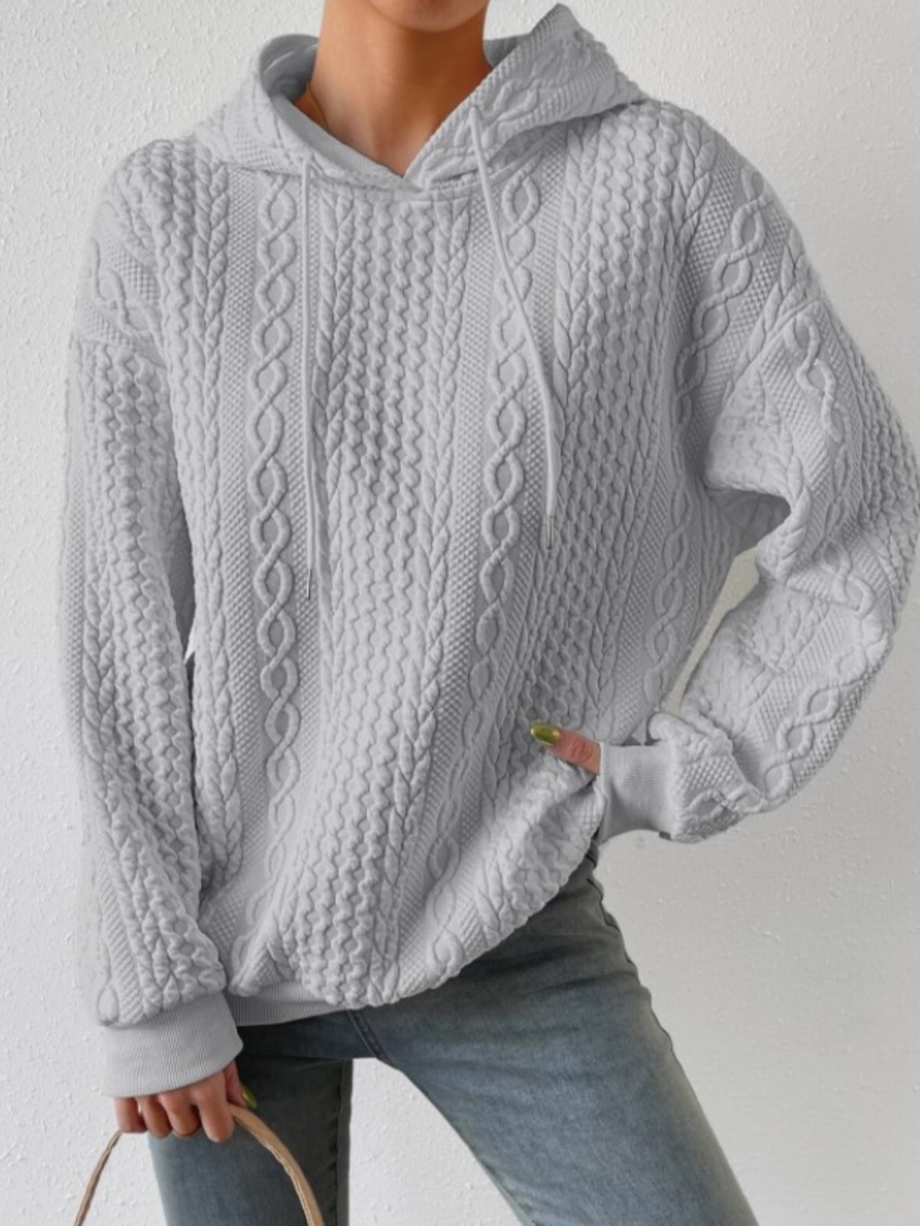 Women's Cable Crew Neck Sweatshirt - Comfortable and Stylish Casual Top