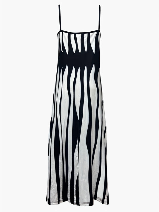 Geo Print V Neck Dress, Casual Spaghetti Strap Sleeveless Dress