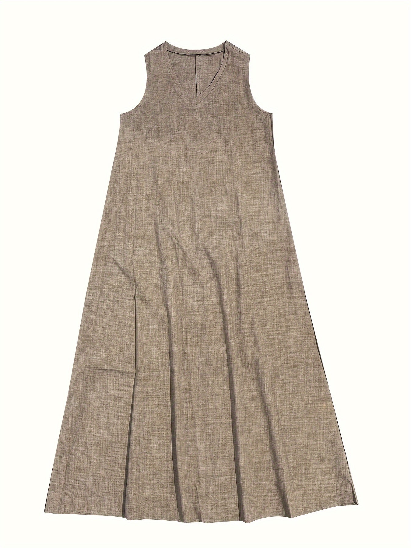 Solid Color V-Neck Maxi Dress, Casual Sleeveless Loose Dress