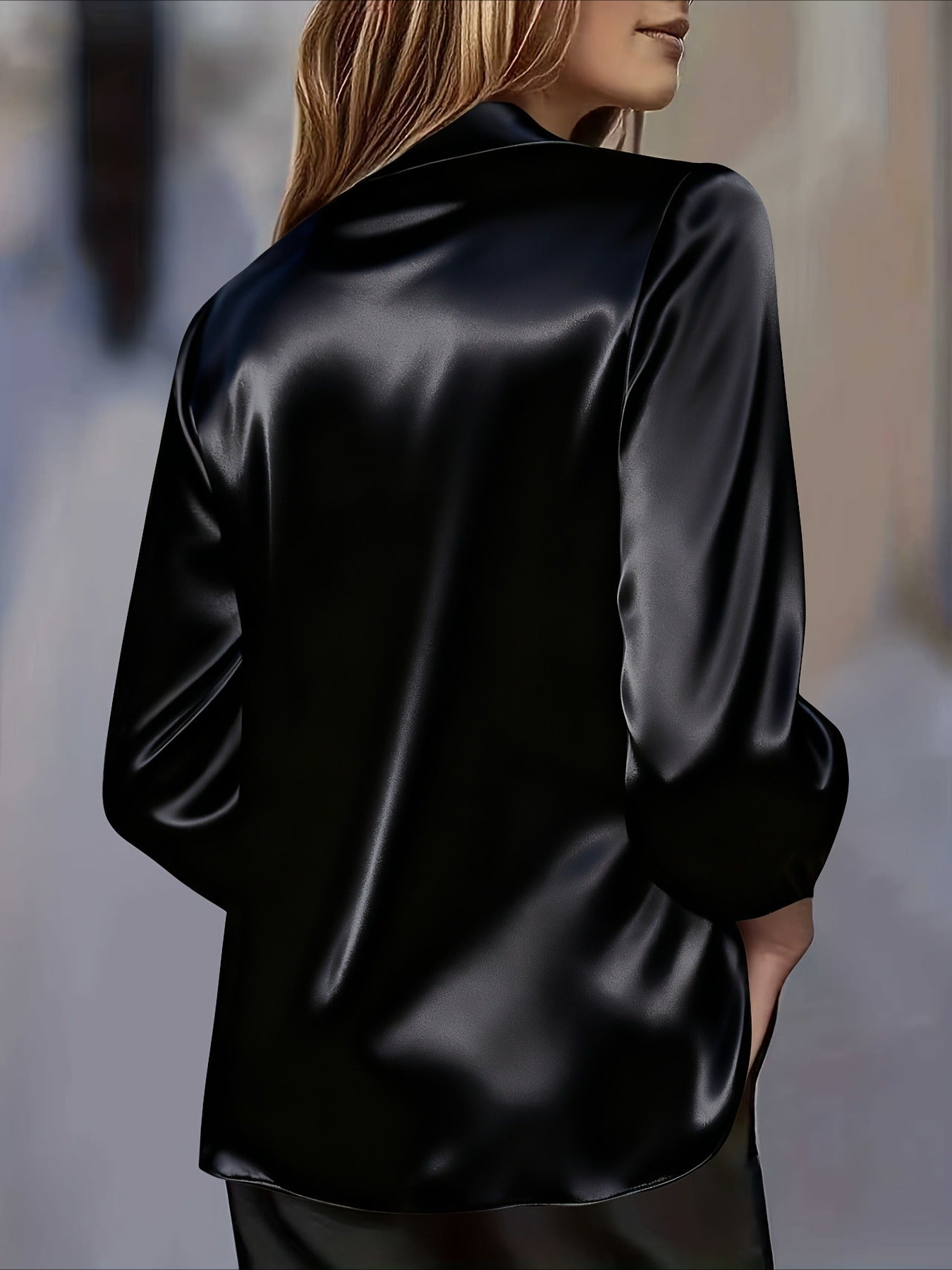 Women's Elegant Minimalist Long Sleeve V-Neck Blouse