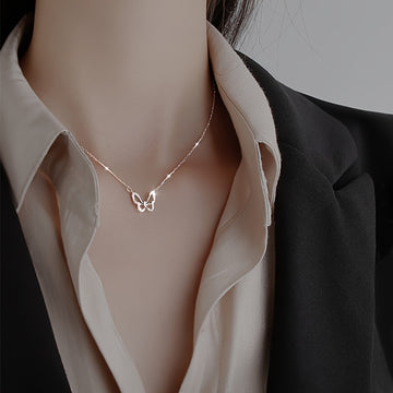 1pc Mini Hollow Out Butterfly Pendant Thin Chain Necklace Elegant Neck Jewelry
