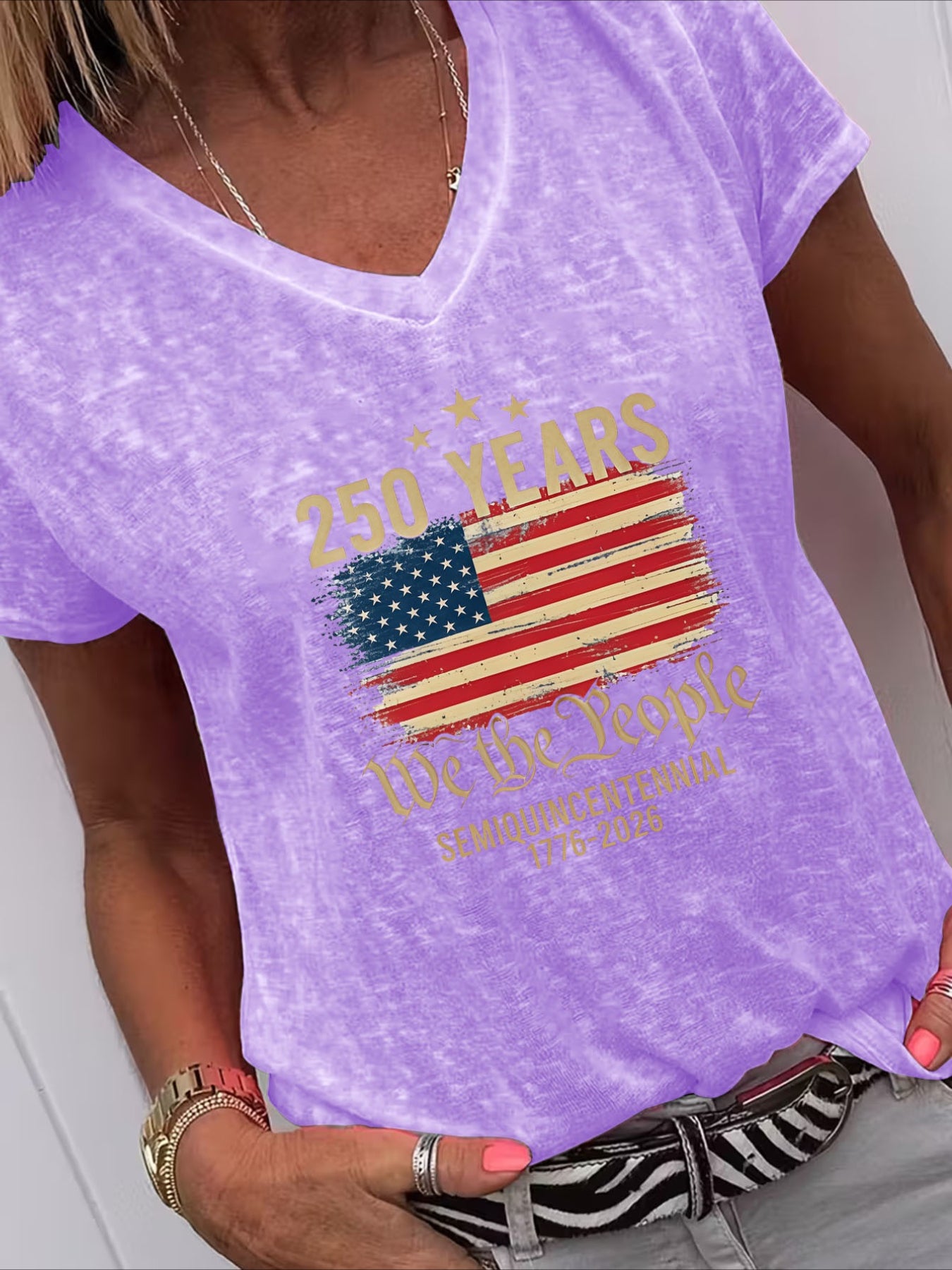 Casual American Flag Print V Neck Short Sleeve T-Shirt