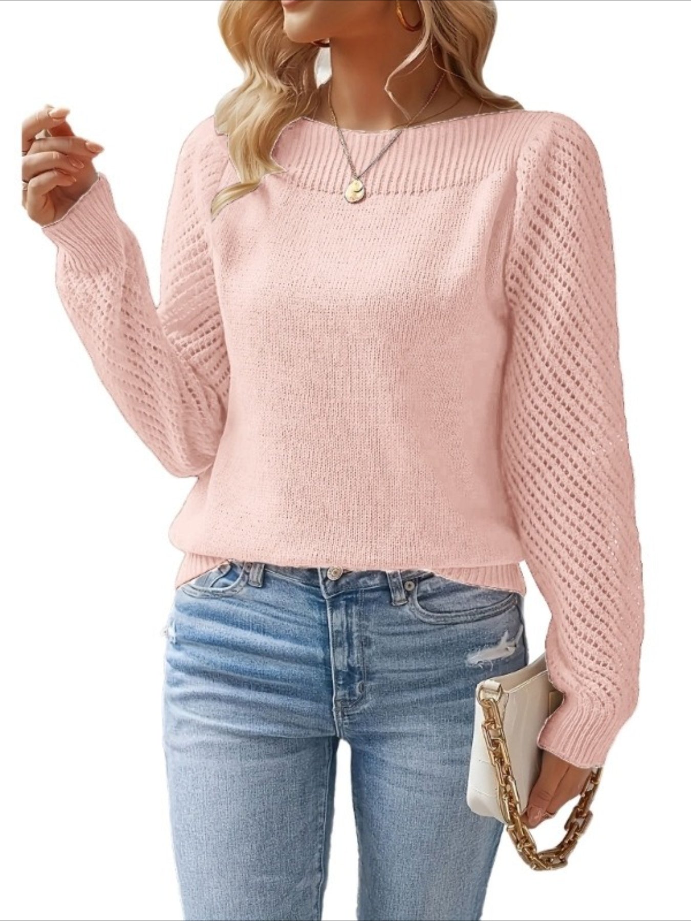 Middle Eastern Style Long Sleeve Solid Color Crew Neck Pullover Sweater