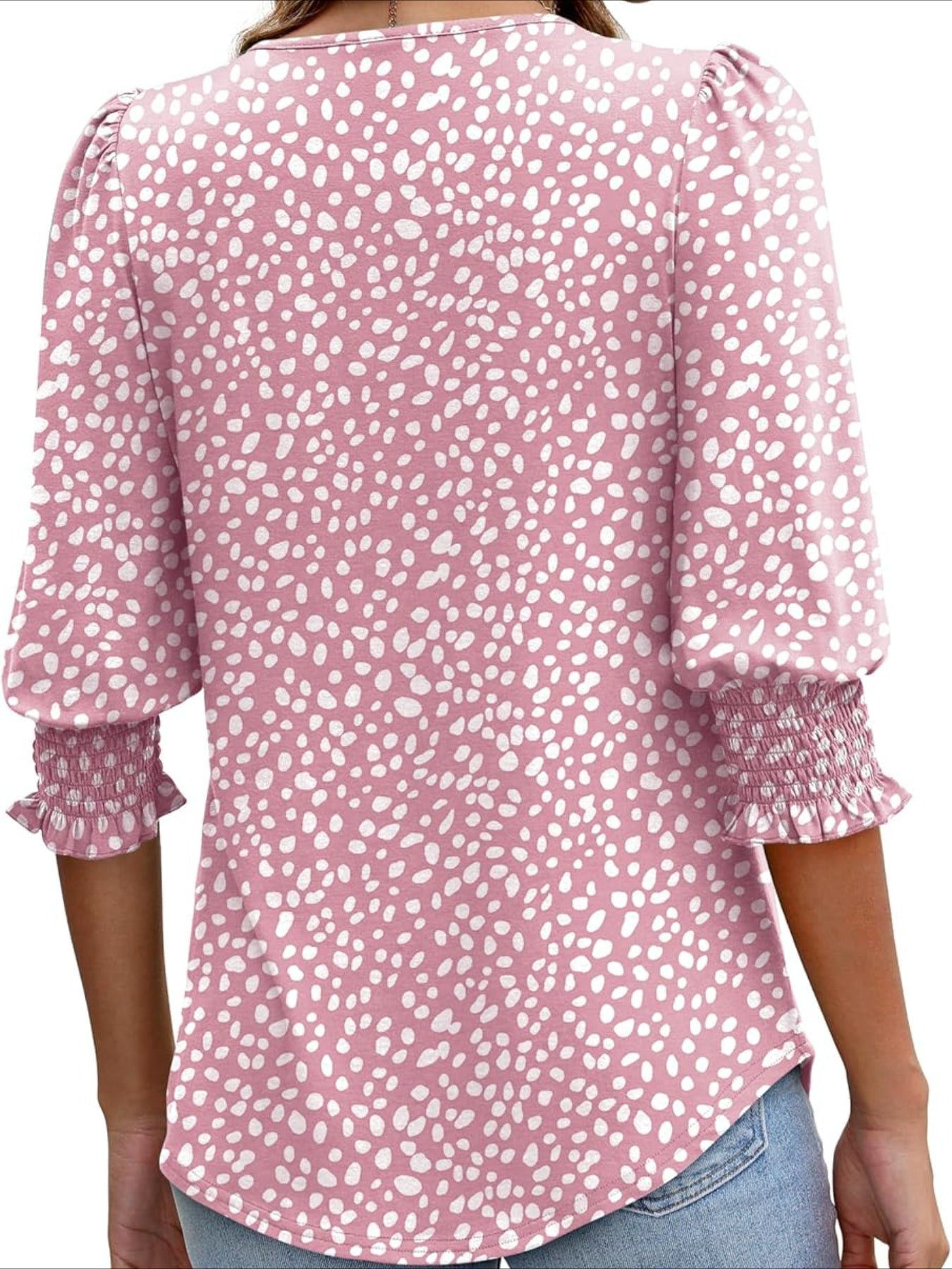 Casual 3/4 Length Sleeve Blouses with Smocked Cuffs