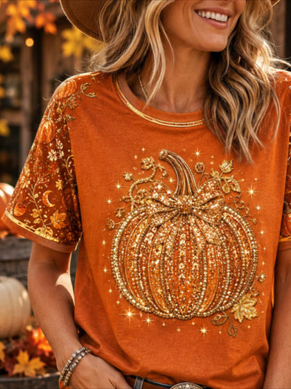 100% Cotton Halloween Pattern Crew Neck Short Sleeve T-Shirt