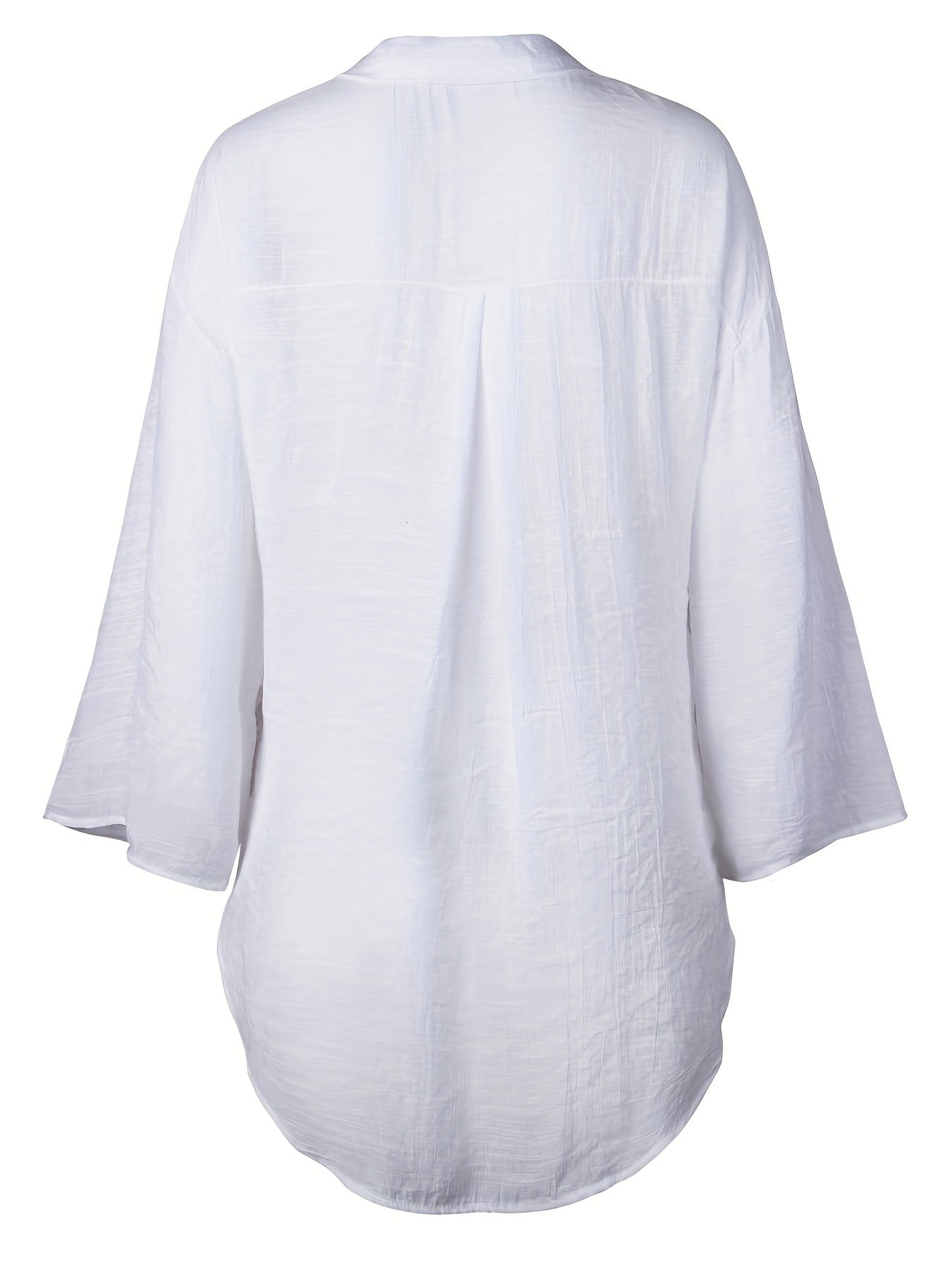 Solid Color V Neck Blouse, Casual Half Sleeve Blouse