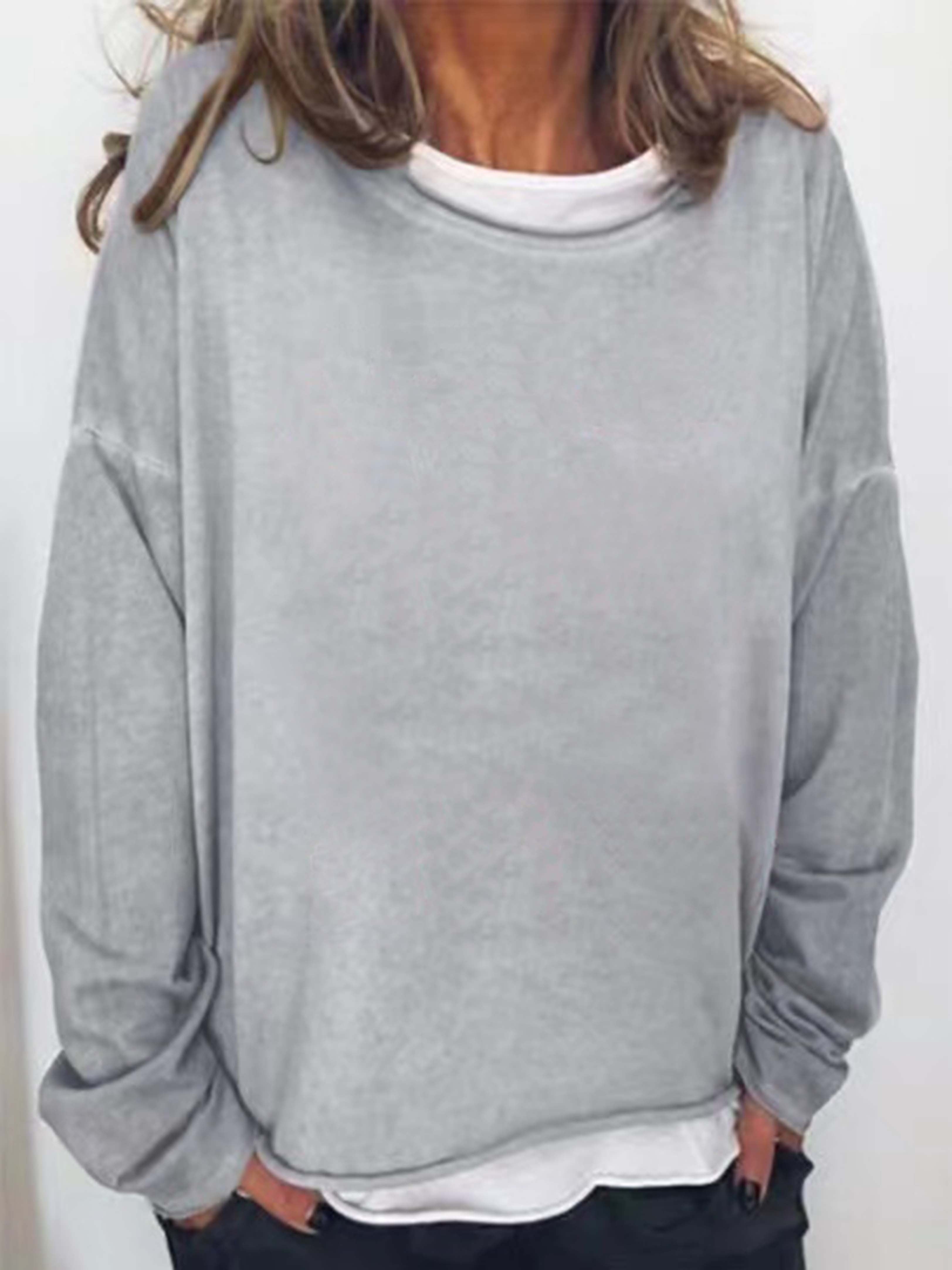 Solid Crew Neck Sweatshirt, Casual Long Sleeve Sweatshirt