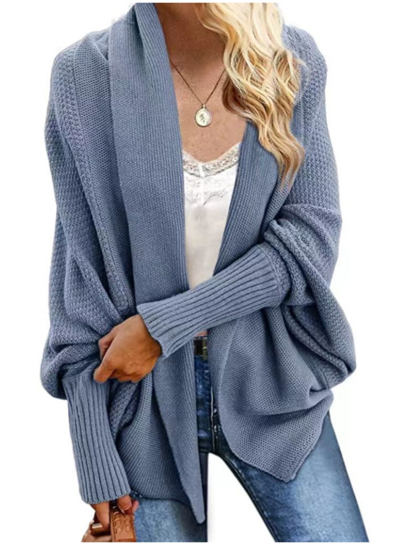 Cozy Solid Color Batwing Sleeve Cardigan - Women's Elegant Knitted Cardigan
