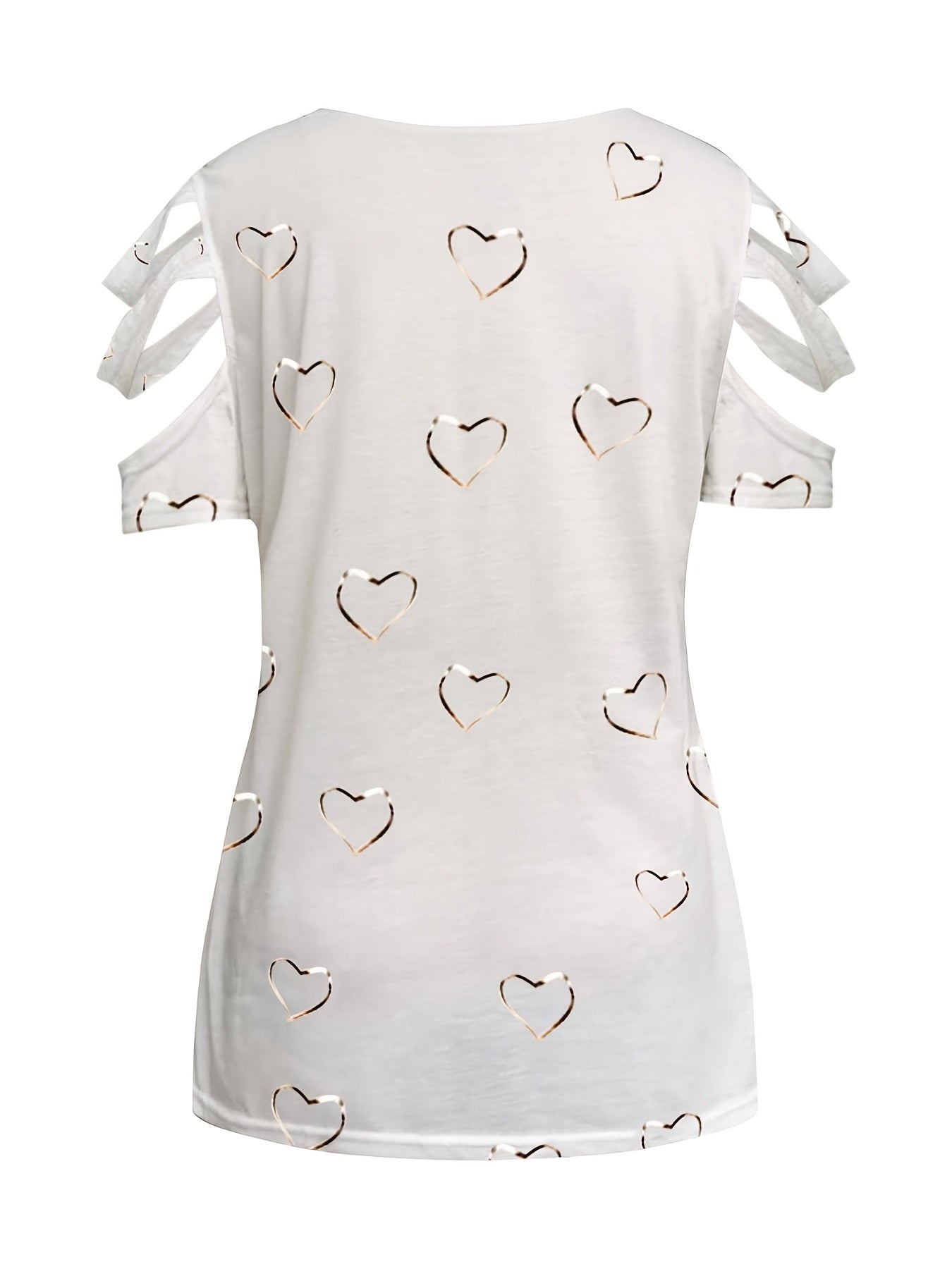 Women's Heart Print Cut Out T-Shirt with Zipper V Neck and Short Sleeves - Casual Everyday Top for Comfort and Style