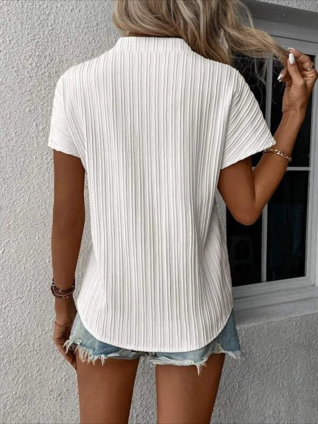 Elegant Plain V Neck Short Sleeve T-shirt