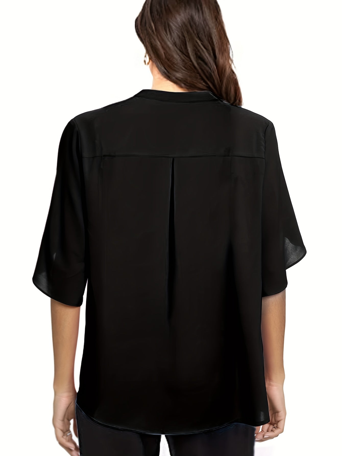 Elegant Top, Women's Plain Button Decor Half Sleeve V Neck Slight Stretch T-shirt