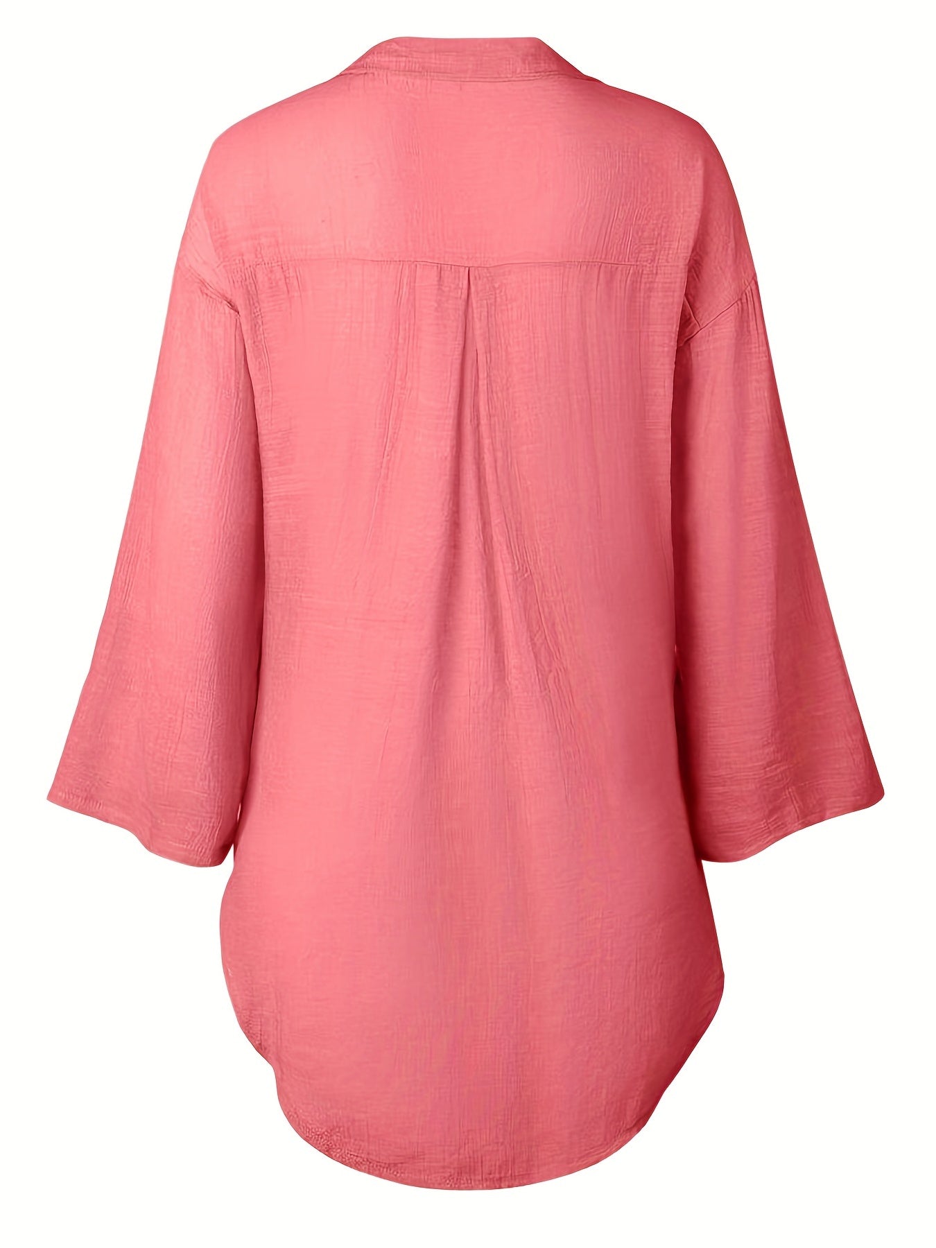 Solid Color V Neck Blouse, Casual Half Sleeve Blouse