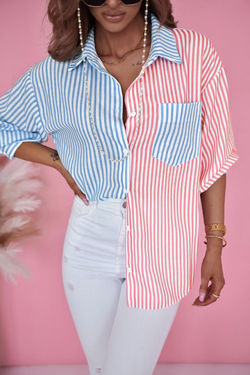 Sky Blue Contrast Striped Print Shirt