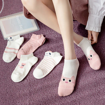 5 pairs Women's Kitty Crew Socks