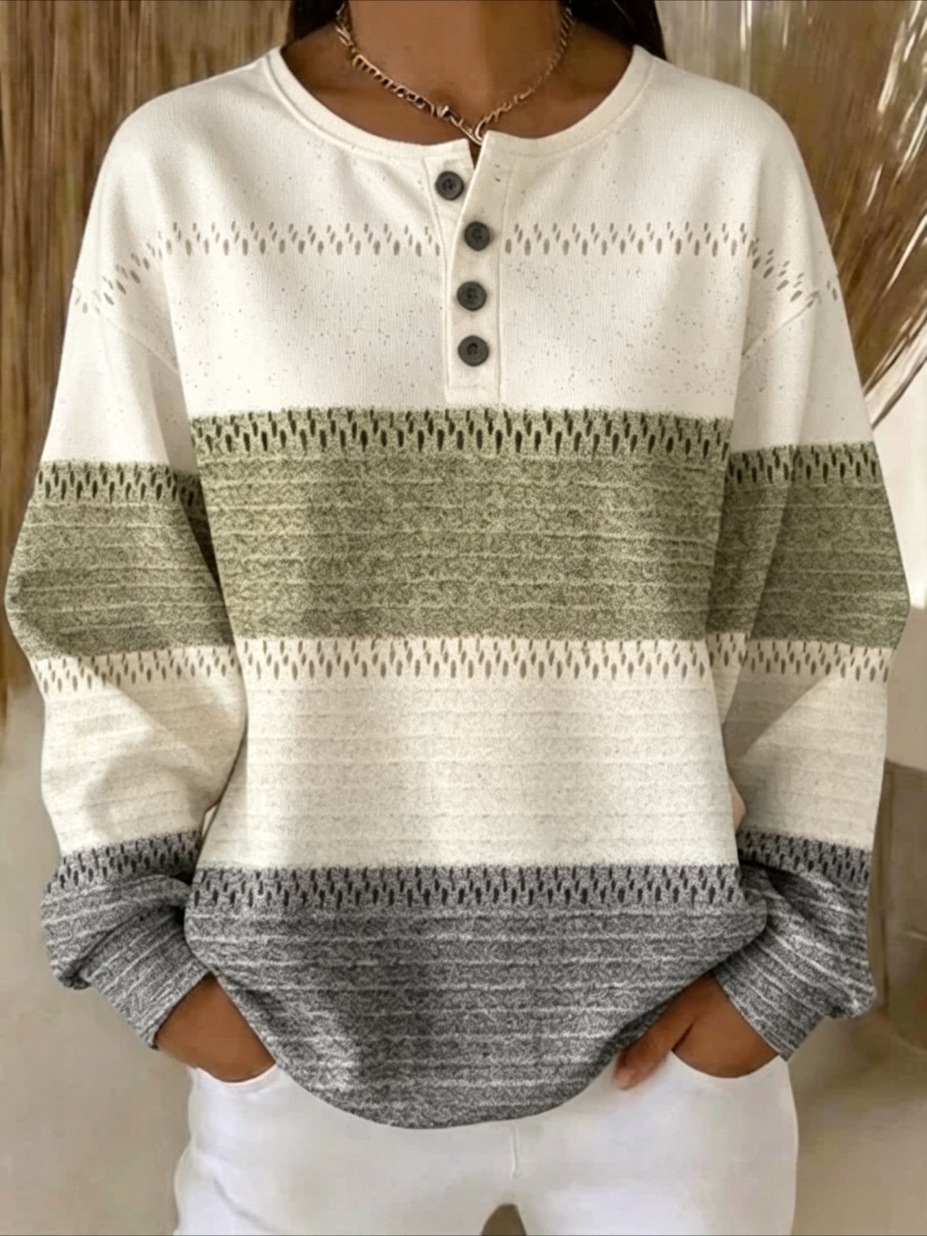 Pullover Loose 4 Button Minimalist Geometric Top
