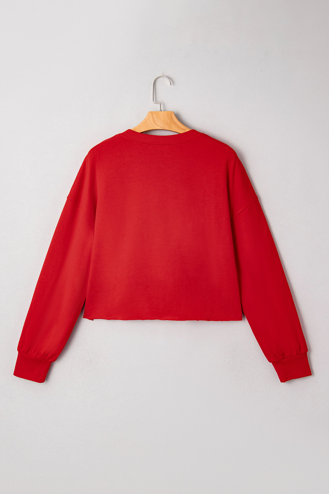 Tomato Red Christmas Tree Embroidered Notched Neck Cropped Sweatshirt