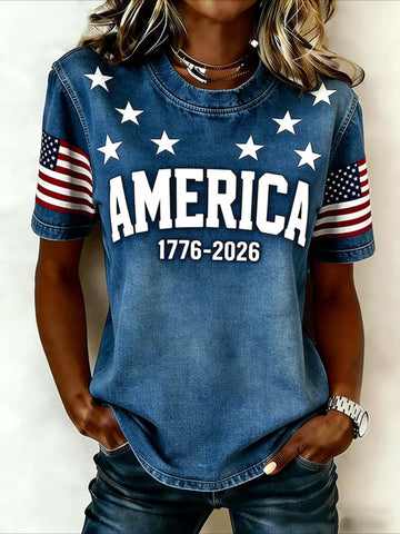 Casual Letter Pattern Crew Neck Short Sleeve T-shirt