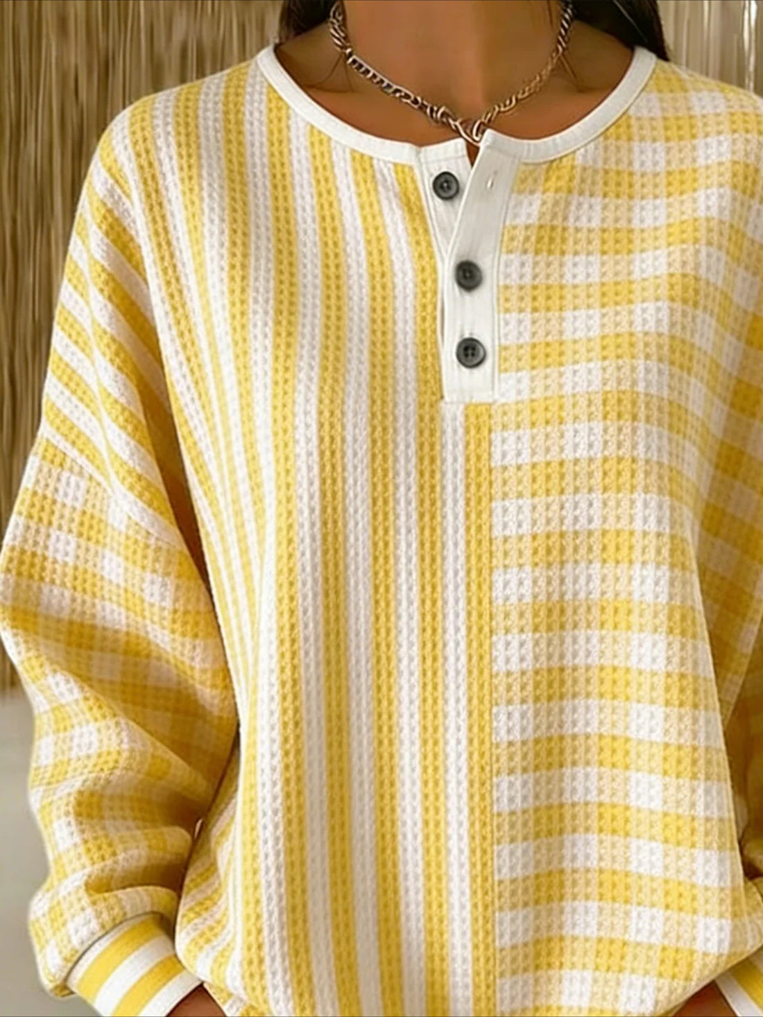 Colorful Ribbed V Neck Braided Print Long Sleeve Regular Sweatshirt