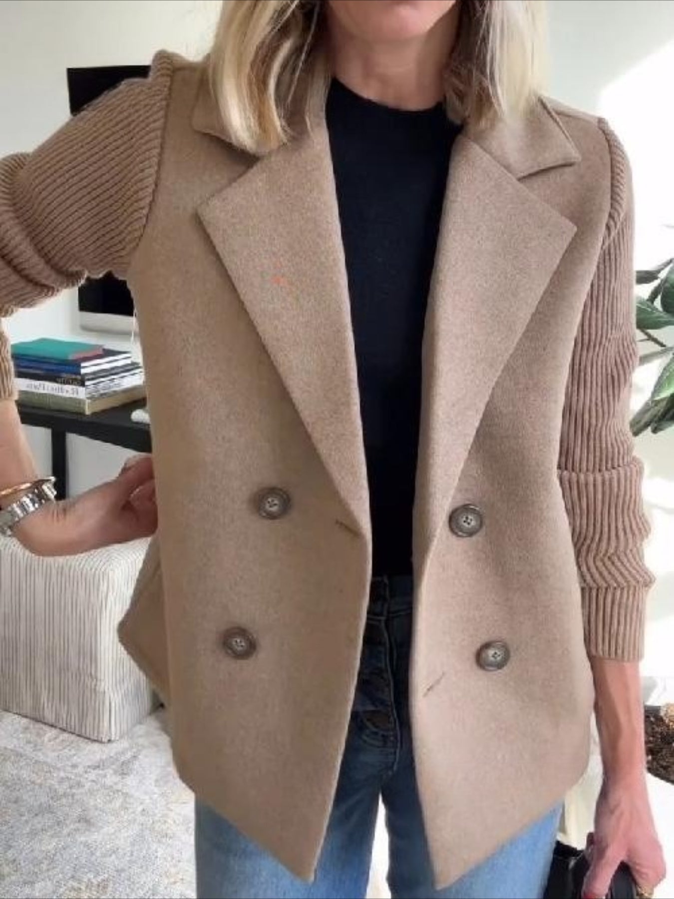 Blazer-collar Casual Top Fleece Coat