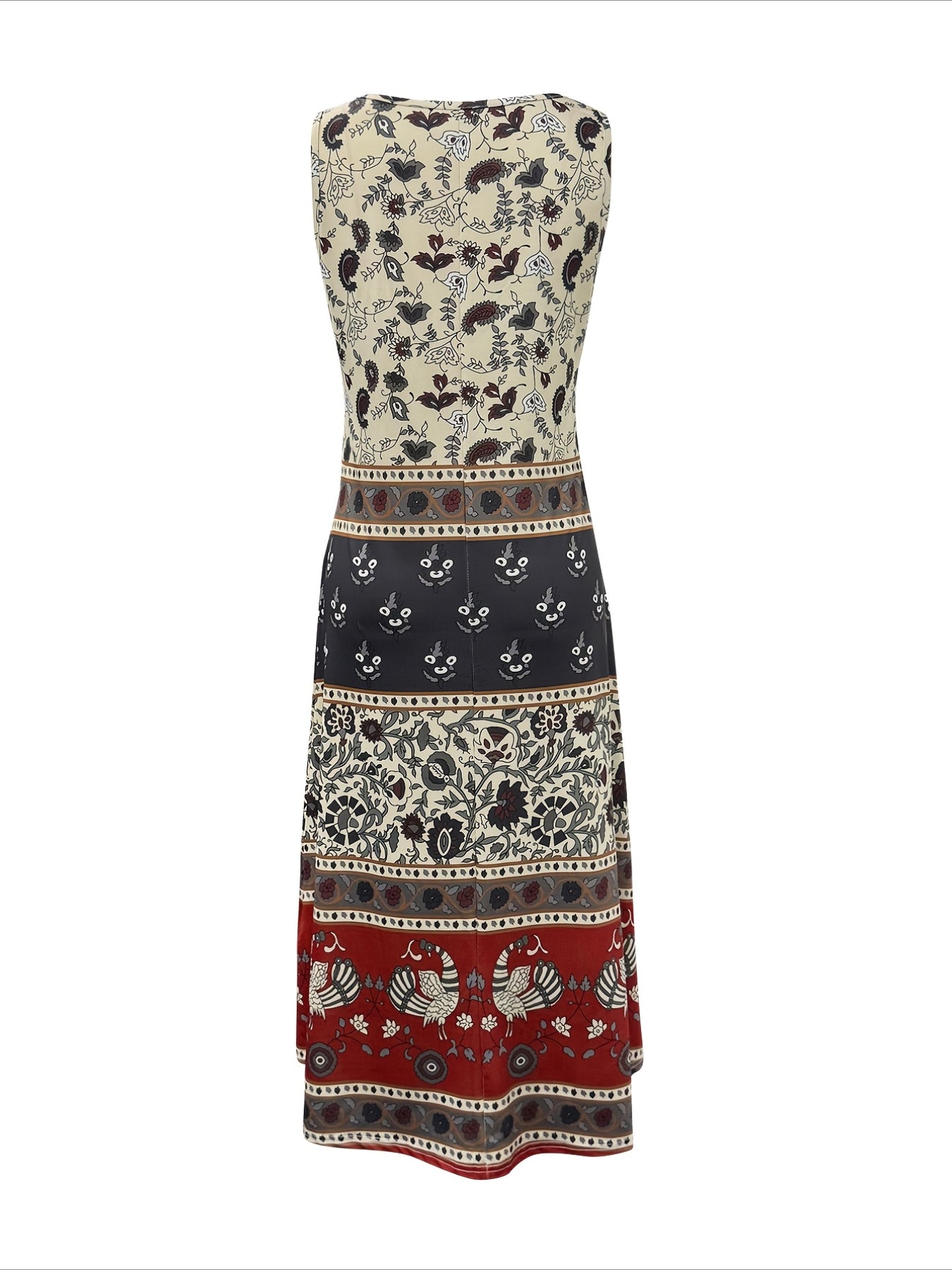 Boho-Chic Vintage Style Floral Print Sleeveless Dress