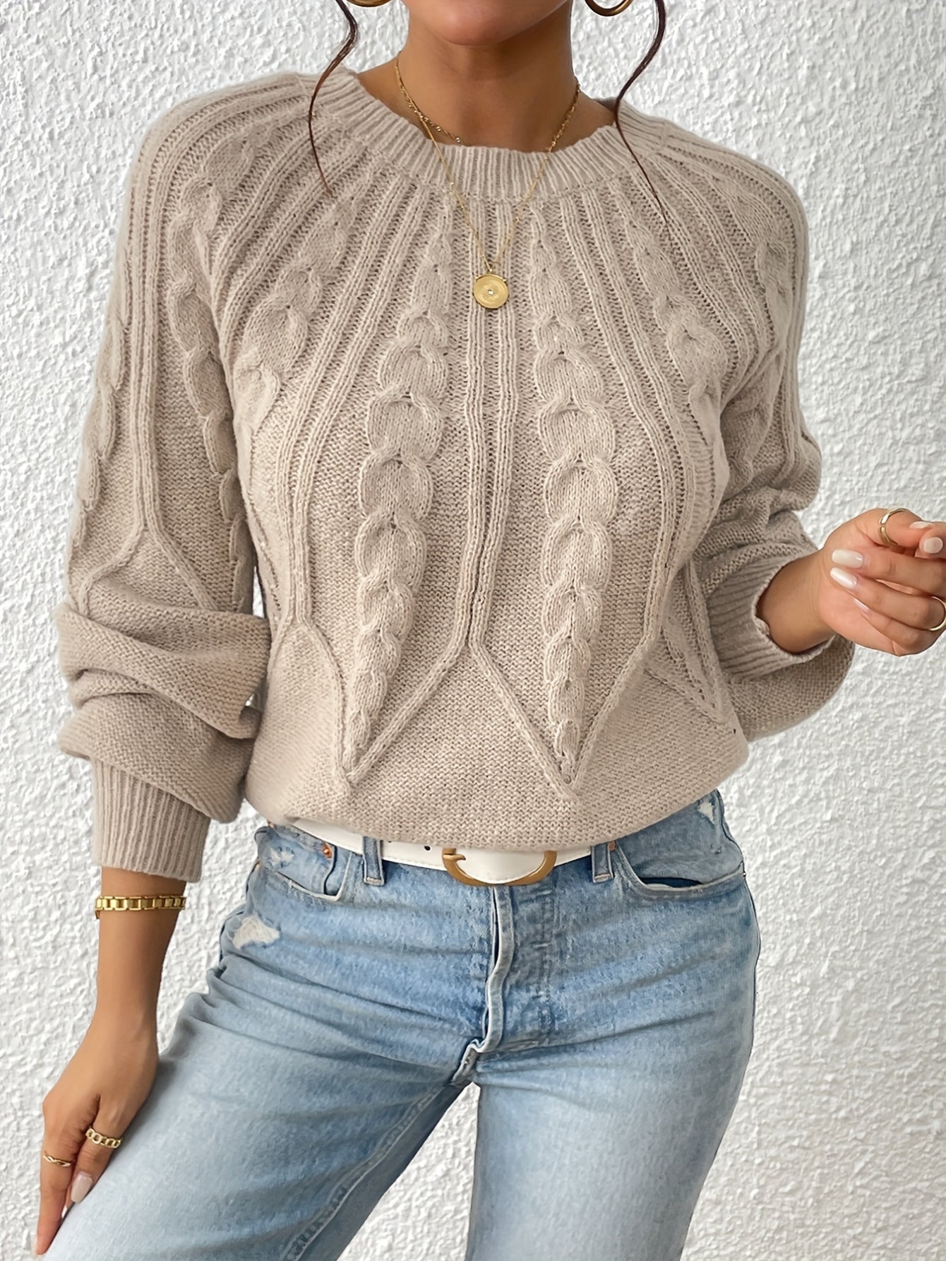 Casual Pullover Chic Knit Lantern Sleeves & Ruffle Detail Sweater