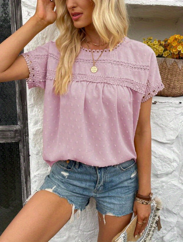Women's Swiss Dot Embroidered T-Shirt, A Stylish and Comfortable Everyday Top