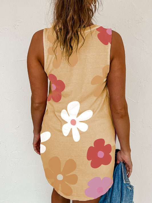 Apricot Daisy Flower Print Tank Dress