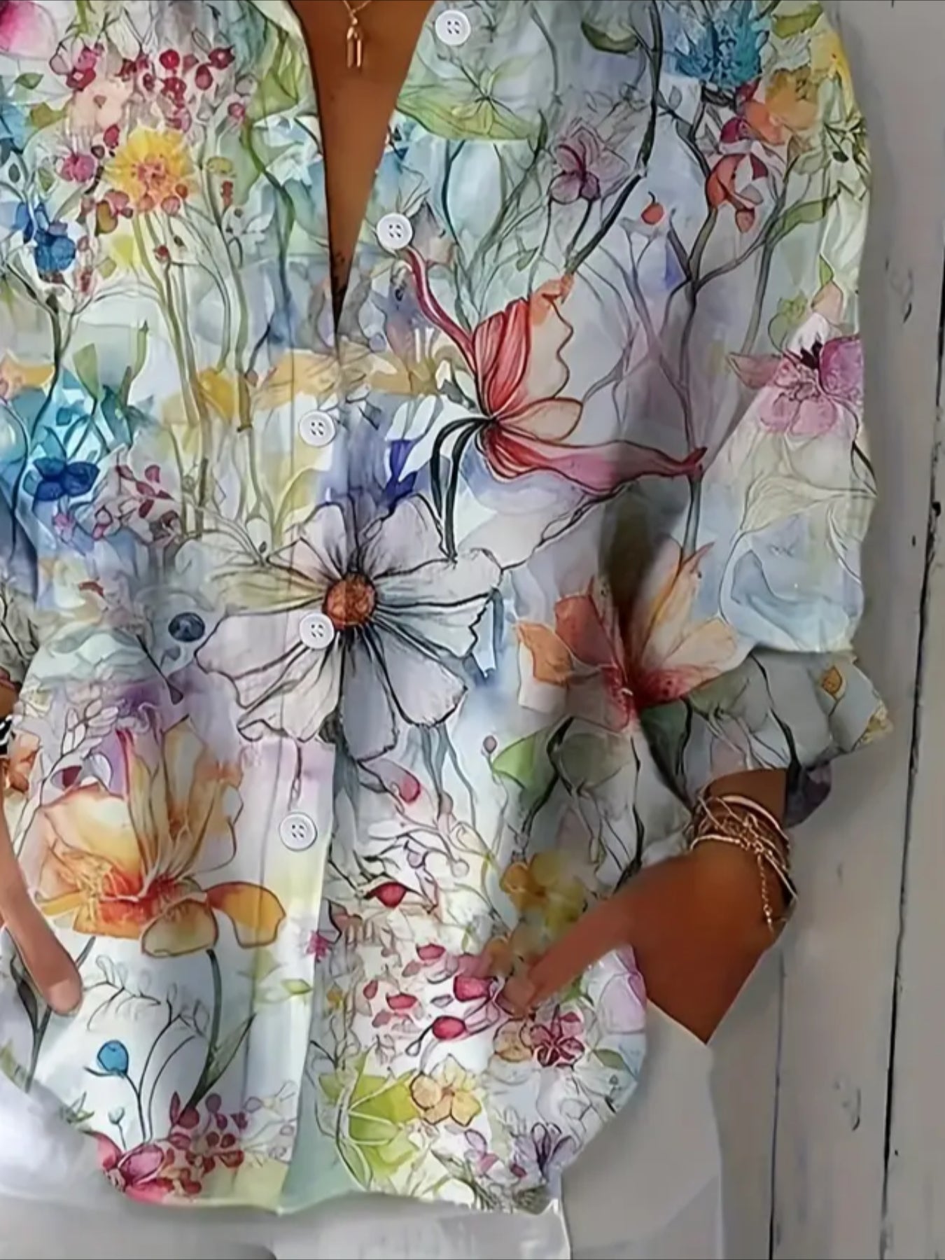 Floral Long Sleeve Printing Collar Daily Casual Top