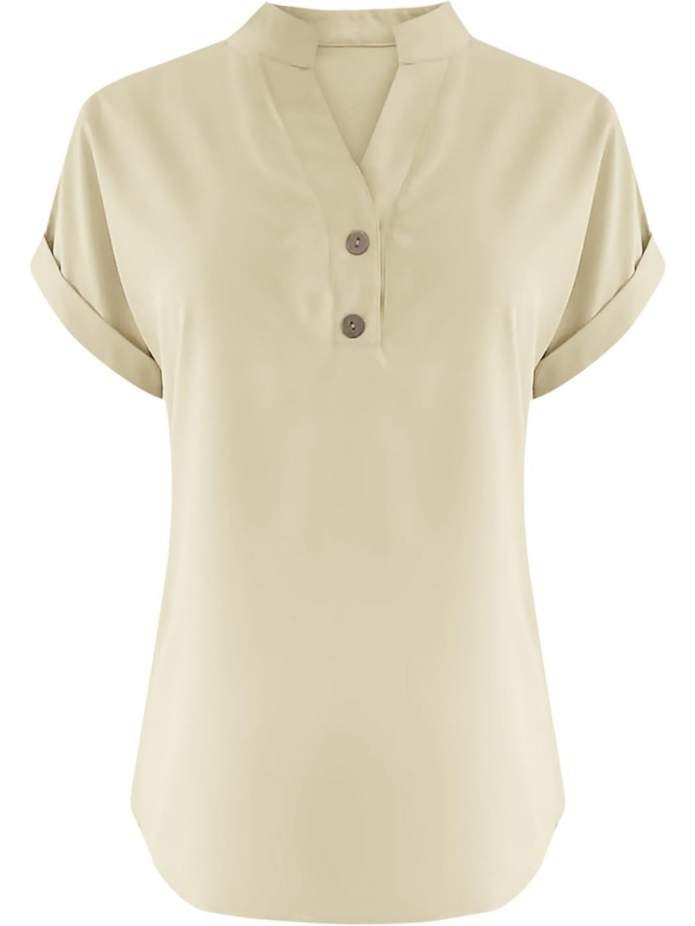 Solid Color V Neck Short Sleeve Button Down T Shirts