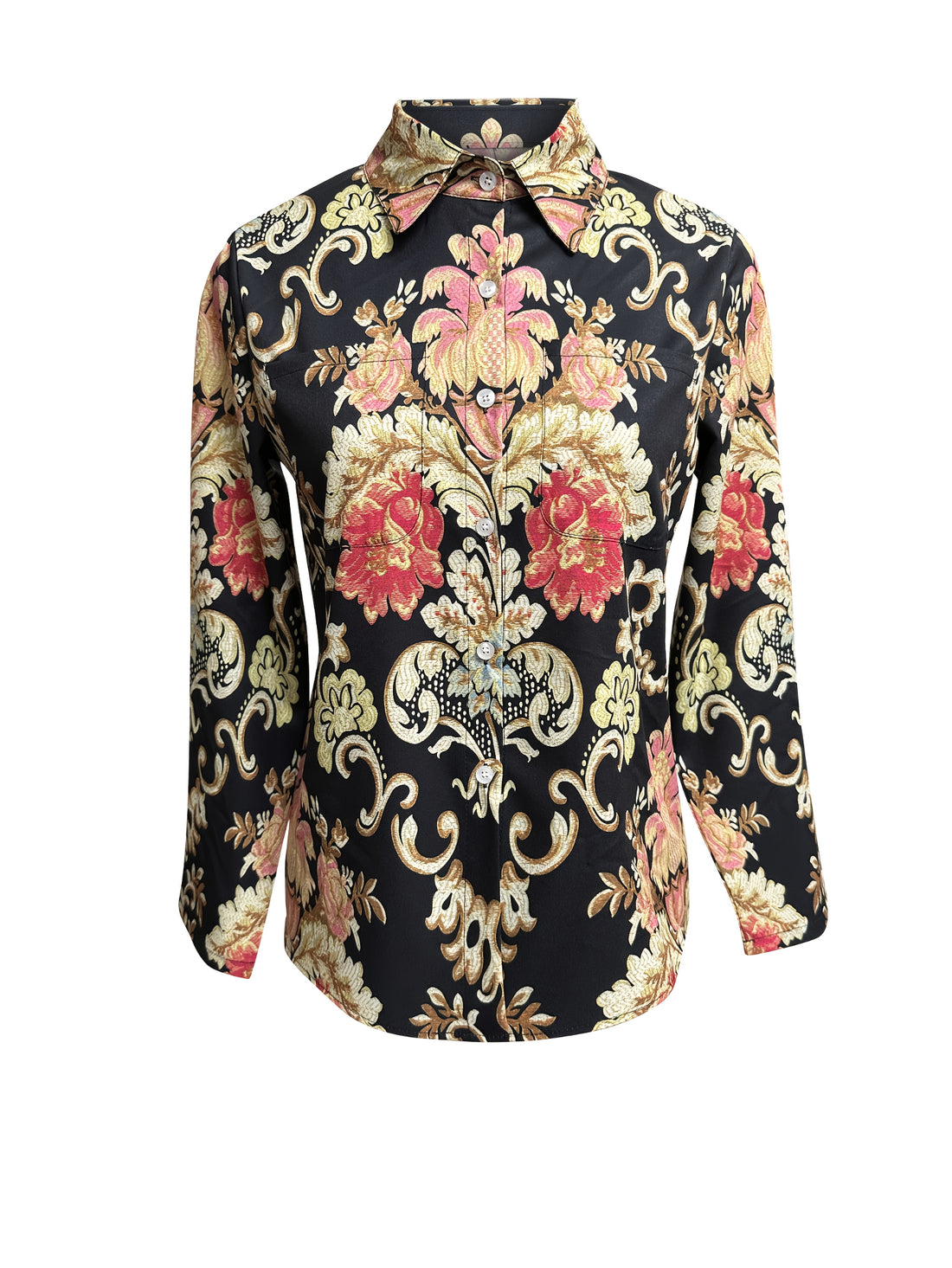 Vibrant Paisley & Floral Print Women's Long Sleeve Blouse