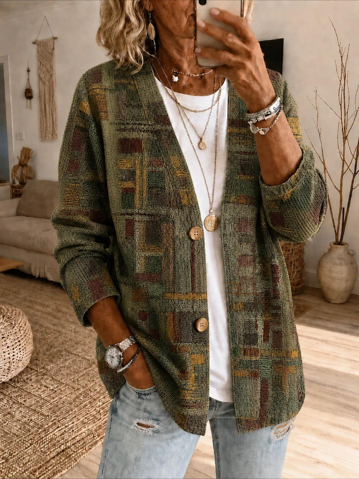 Abstract Graphic Printing Long Sleeve Casual Spring/Fall Shirt Jacket