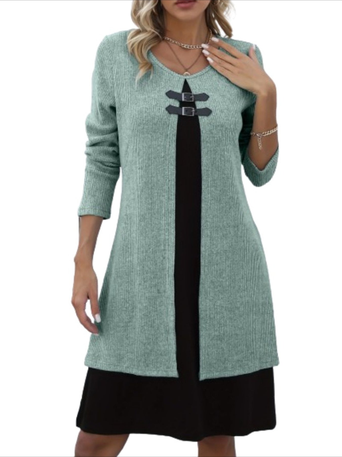 Casual Color Block Crew Neck Midi Dress