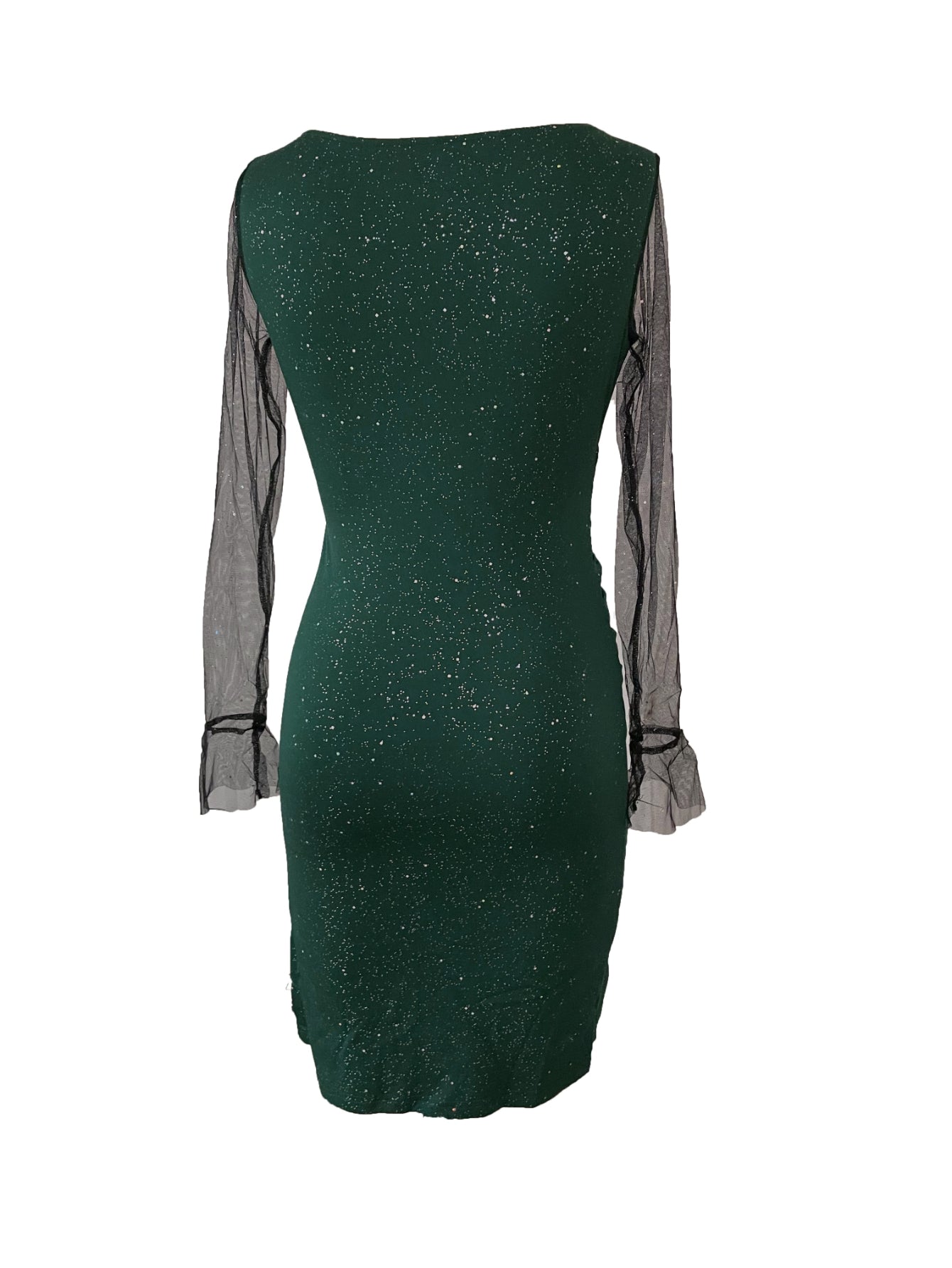 Flattering V-Neck, Long Sleeves, Asymmetrical Hem Powder Puff Elegant Blouse Dress