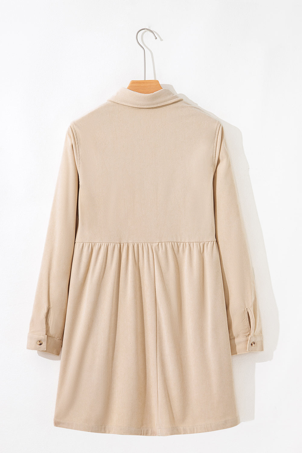 Dear Lovers Oatmeal Corduroy Half Button Collared Long Sleeve Mini Dress