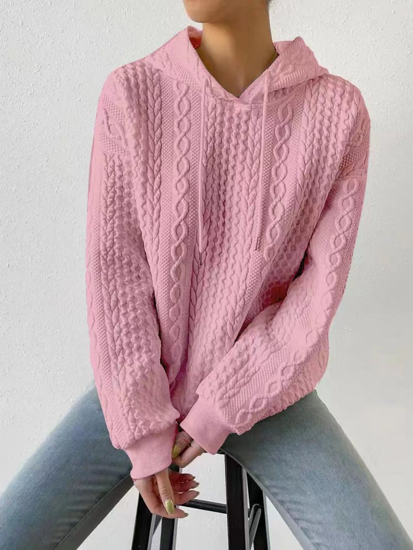Women's Cable Crew Neck Sweatshirt - Comfortable and Stylish Casual Top
