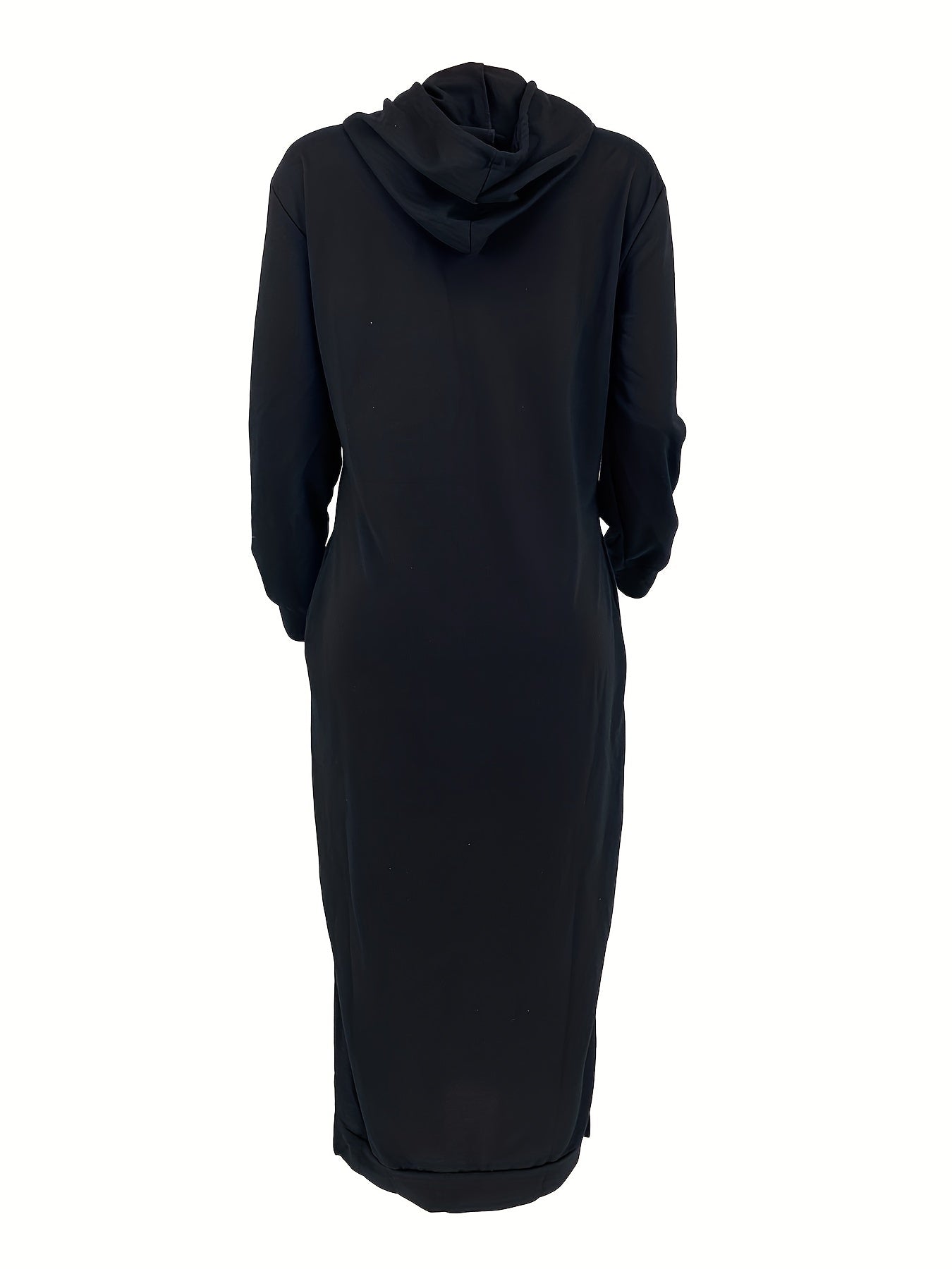 Drawstring Split Dress, Casual Hooded Long Sleeve Maxi Dress